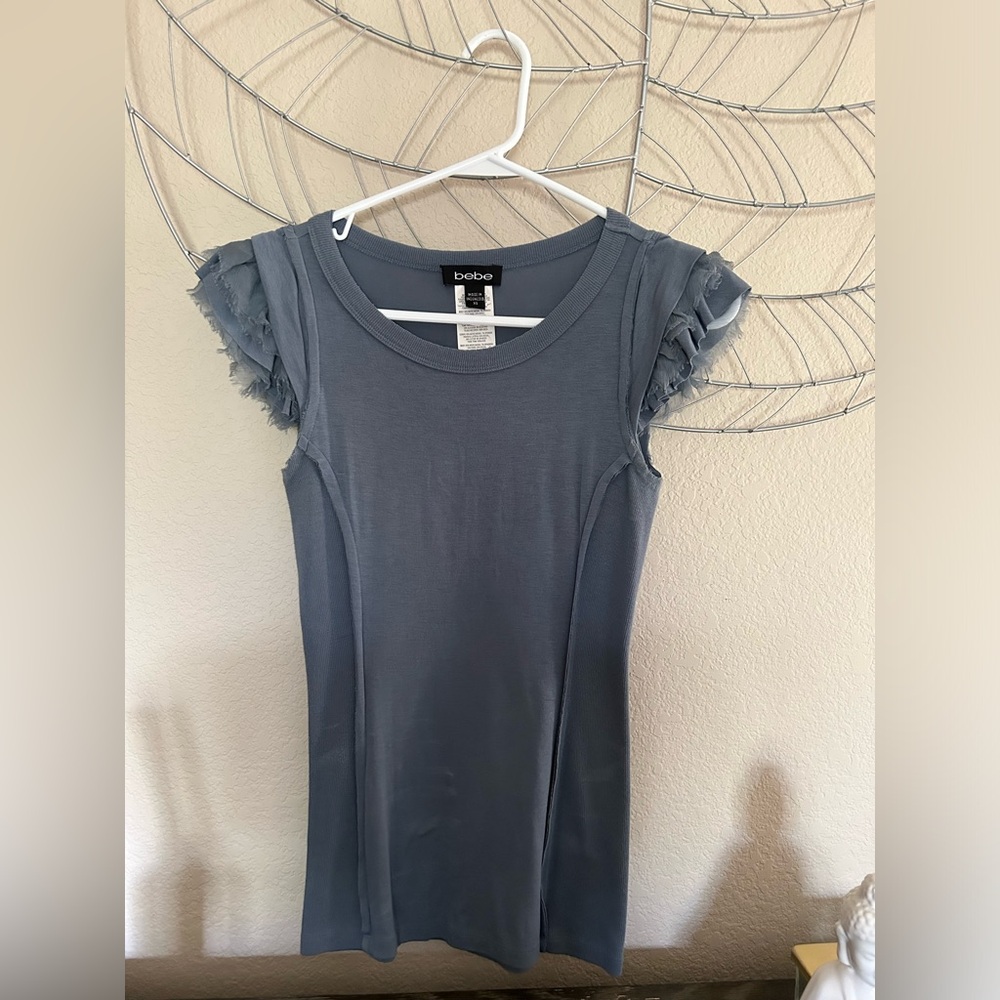 Blue ruffle-sleeve shirt